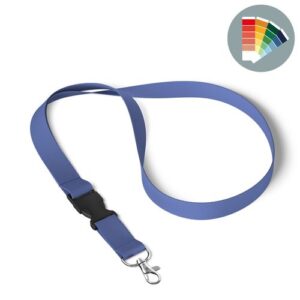 Lanière détachable en Polyester recyclé (rPET), imprimée en sérigraphie avec correspondance Pantone, avec mousqueton métallique.