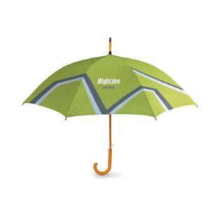Imprimé sur toute la surface, parapluie ouverture auto mât et poignée bois.⌀102cm/23
