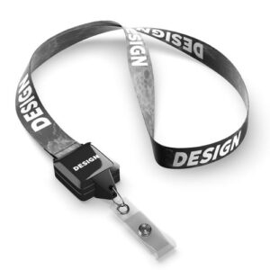 Cordon en polyester sublimé avec enrouleur de badge de forme carrée