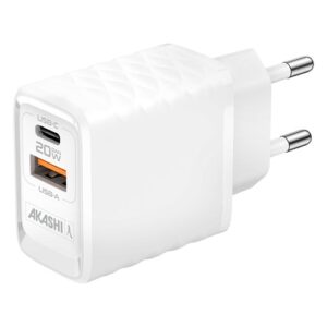 KAKUSHIN - PRISE SECTEUR GAN 20W USB TYPE-C PD + USB-A QC3.0 - BLANC