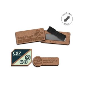 BADGE SUR-MESURE MDF EP 3 mm AVEC AIMANT MAXI 20 cm2